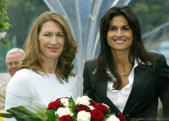 German tennis legend Steffi Graf (left) and Gabriela Sabatini…