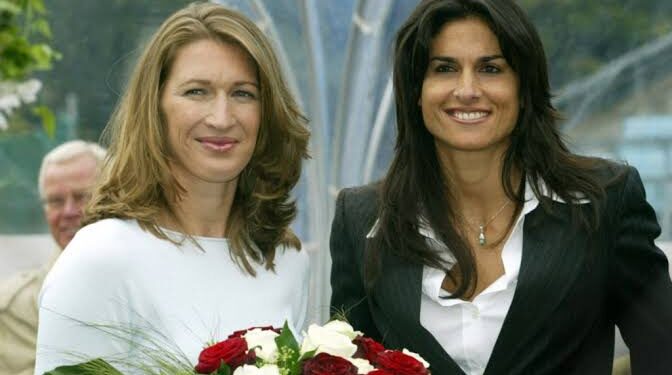 German tennis legend Steffi Graf (left) and Gabriela Sabatini…