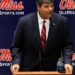 Matt Luke, the Ole Miss interim head coach, talks on Monday at a press conference in Oxford. Hugh Freeze is replaced by Luke, who…
