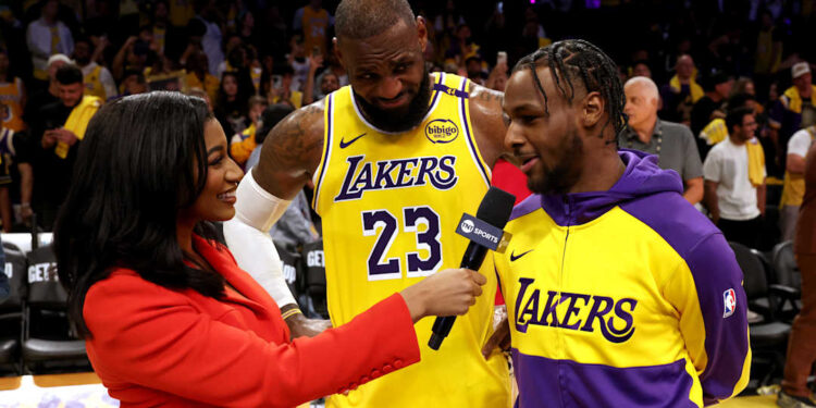 Watch LeBron James Advise Bronny During Rookie’s Regular Season Debut