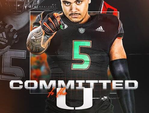 Just Now:Four-star center S.J. Alofaituli is 3rd top 100 commit in 2025 Miami football class!!