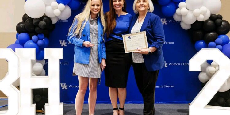 Three UK Athletics staff members were part of the Sarah Bennett Holmes Awards Luncheon held by the UK Women’s Forum – (from left) Cami Moore Williams, 30 Under 30 Award; Heather McAtee, Chair-Elect of….