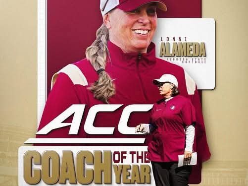 Lonni Alameda of the Florida State Seminoles softball team was selected the 2025 ACC coach of the year…